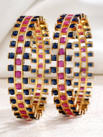 Load image into Gallery viewer, Gold Finish Blue Red Stone Pair Bangles
