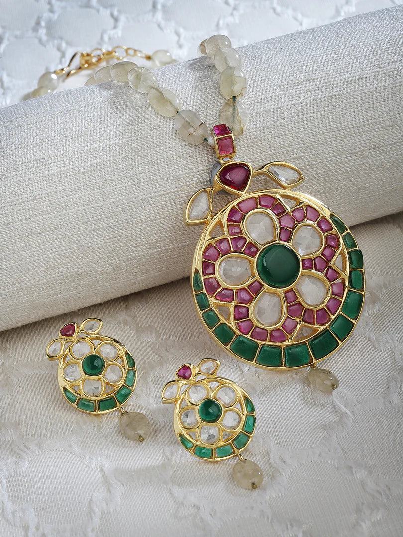 Mahtab Antique Polki Pendant Set