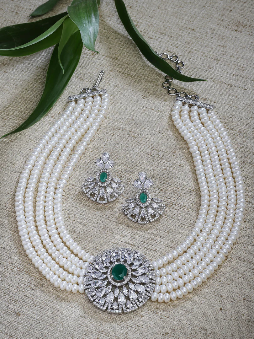 Jalna Pearl Choker Set with Earrings With White Pearls and Earrings