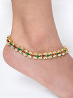 Load image into Gallery viewer, Gold Finish Kundan Red &amp; Green Jade Payal
