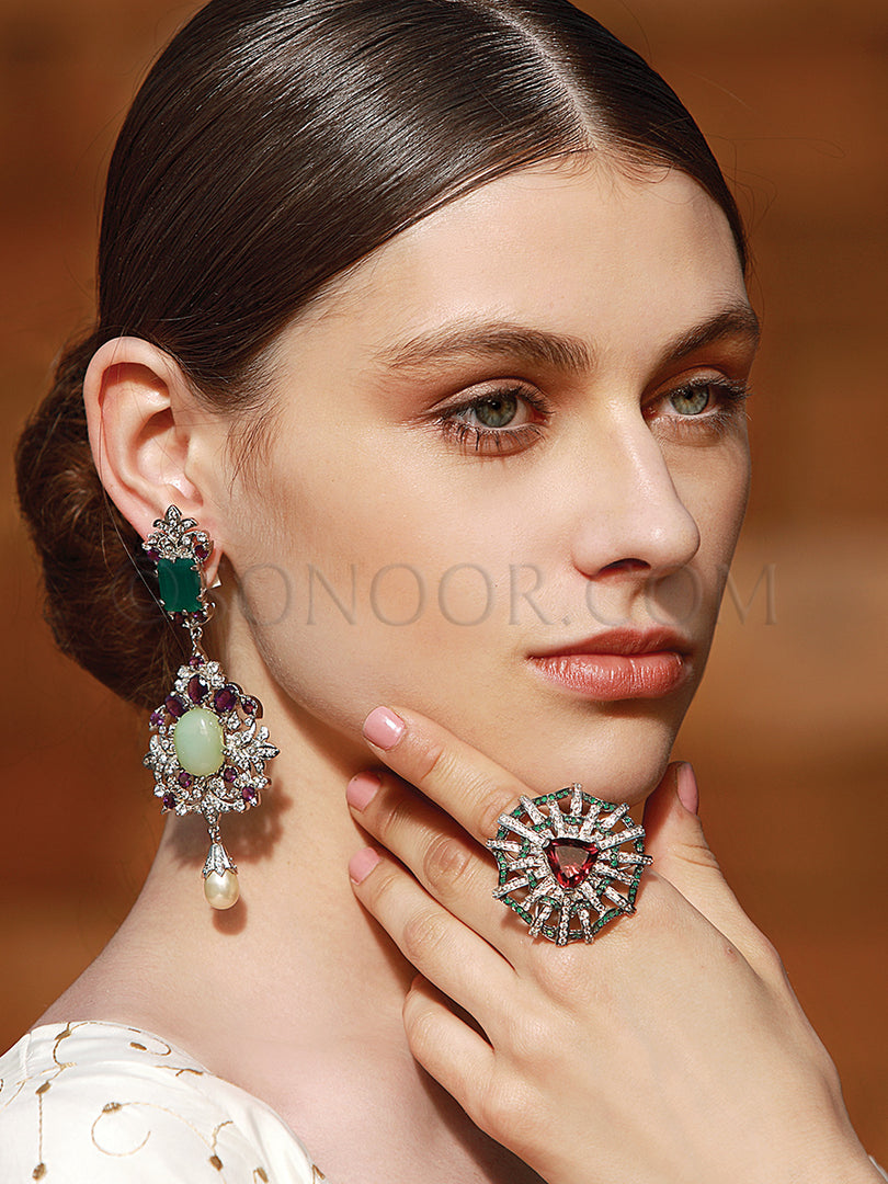 Victorian Multi Stone Finger Ring & Earrings