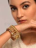 Load image into Gallery viewer, Gold Finish Kundan Jade Single Broad Kada
