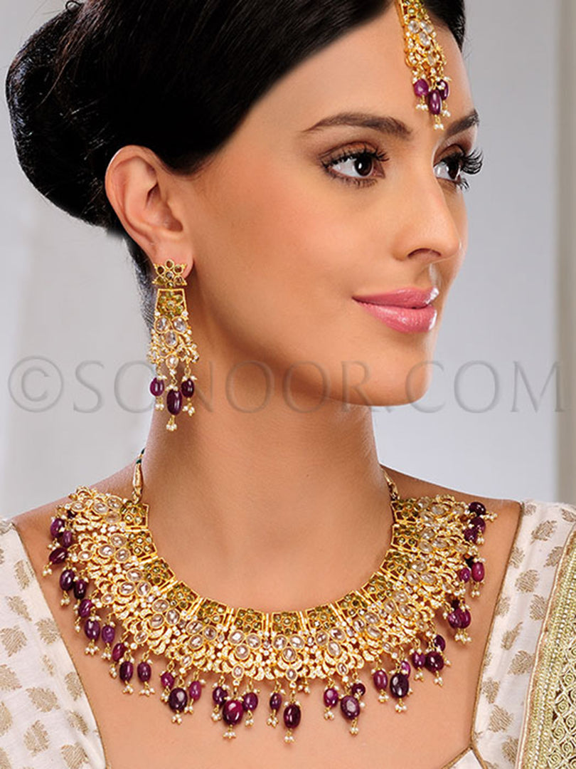 Kanvi 22K Gold Plated Ruby Bridal Set