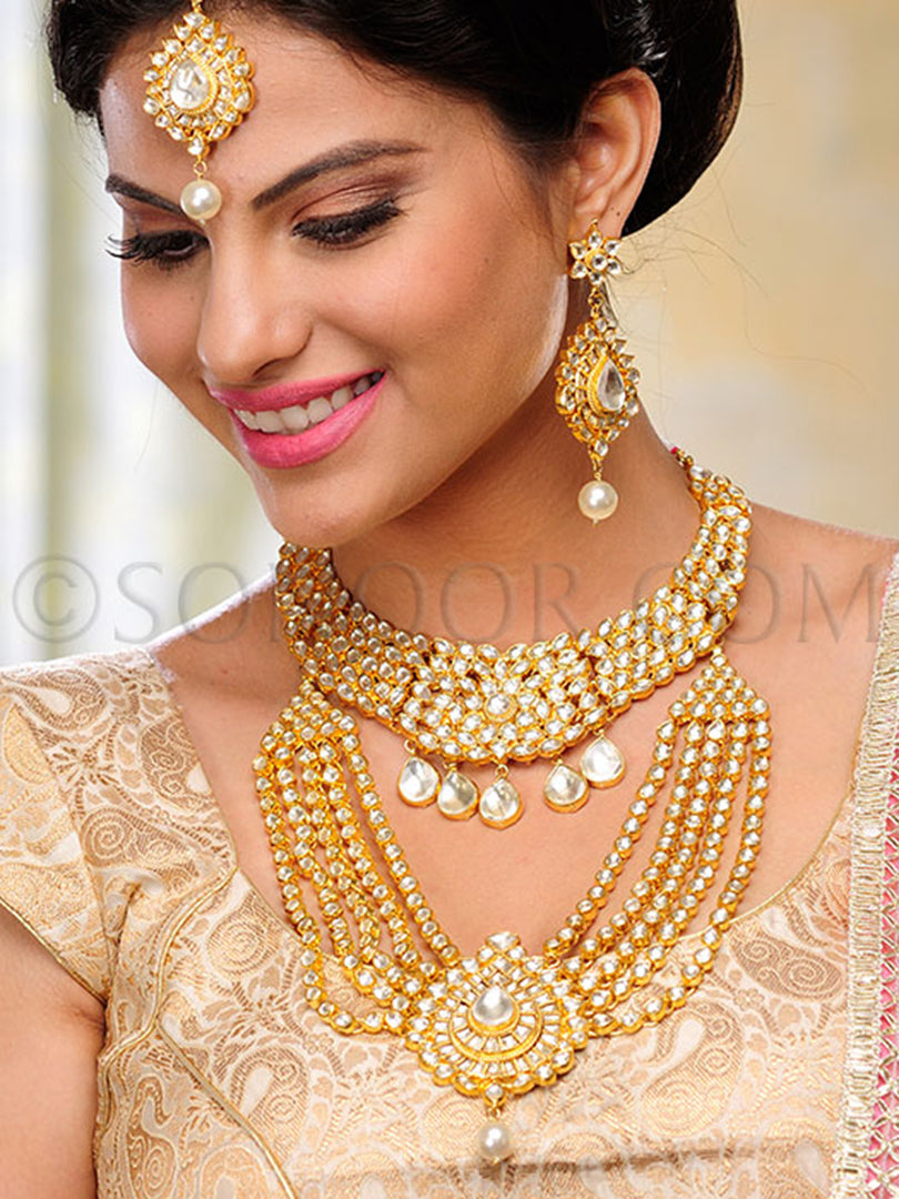 Malika Gold Finish Rani Haar Combo Bridal Set