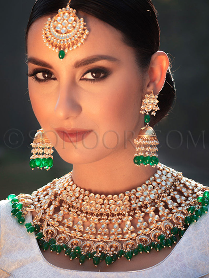 Piyali Gold Plated Green Jade Bridal Set