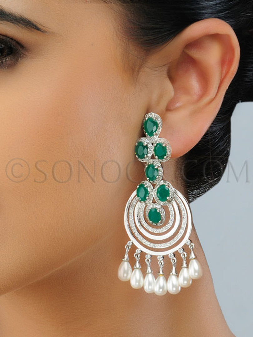 Shimar CZ Emerald Pearl drop Earrings