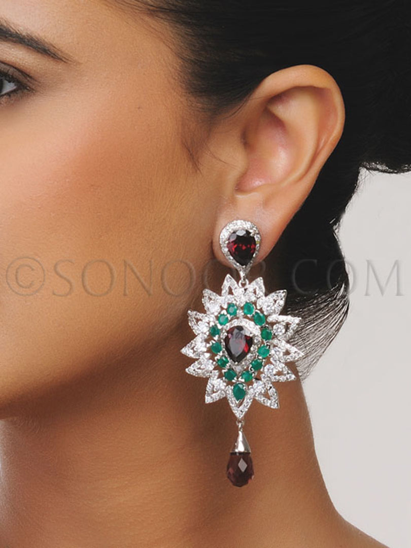 CZ Garnet Emeralds Earrings