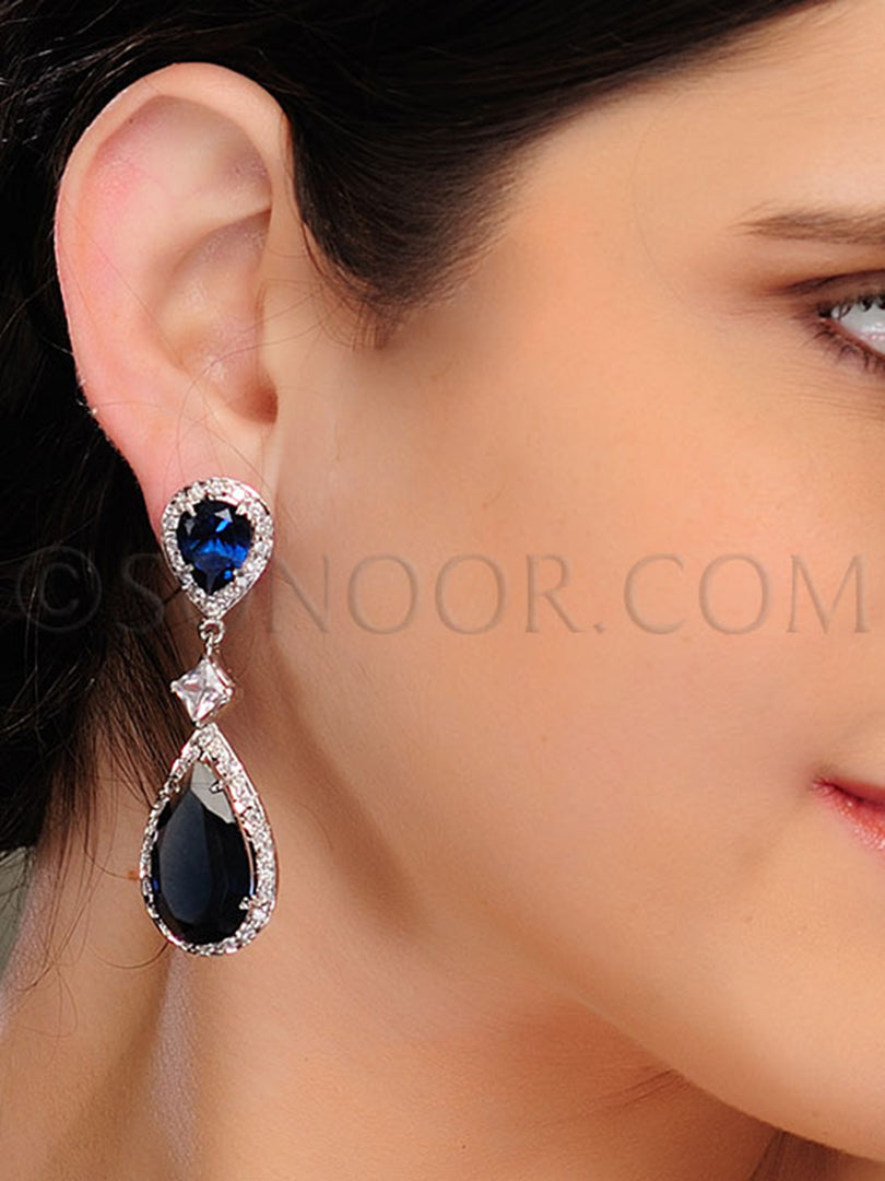 American Diamond Blue Stone Earrings