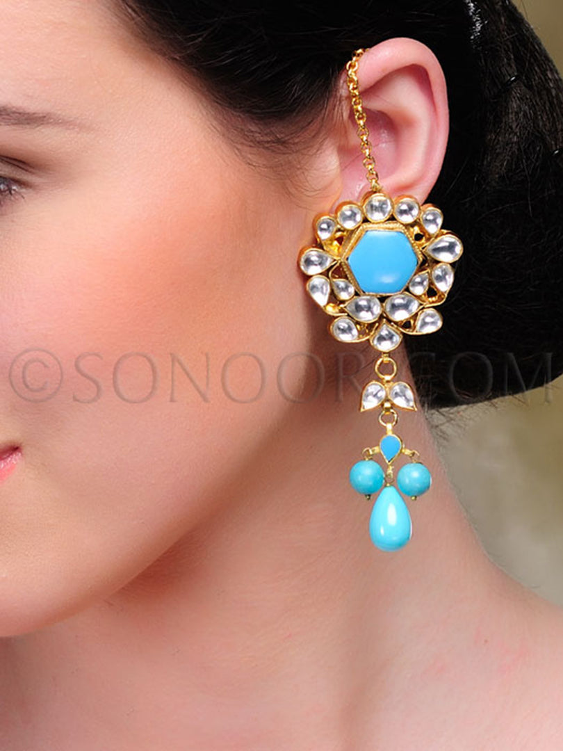 Nonisha Kundan Turquoise Earrings