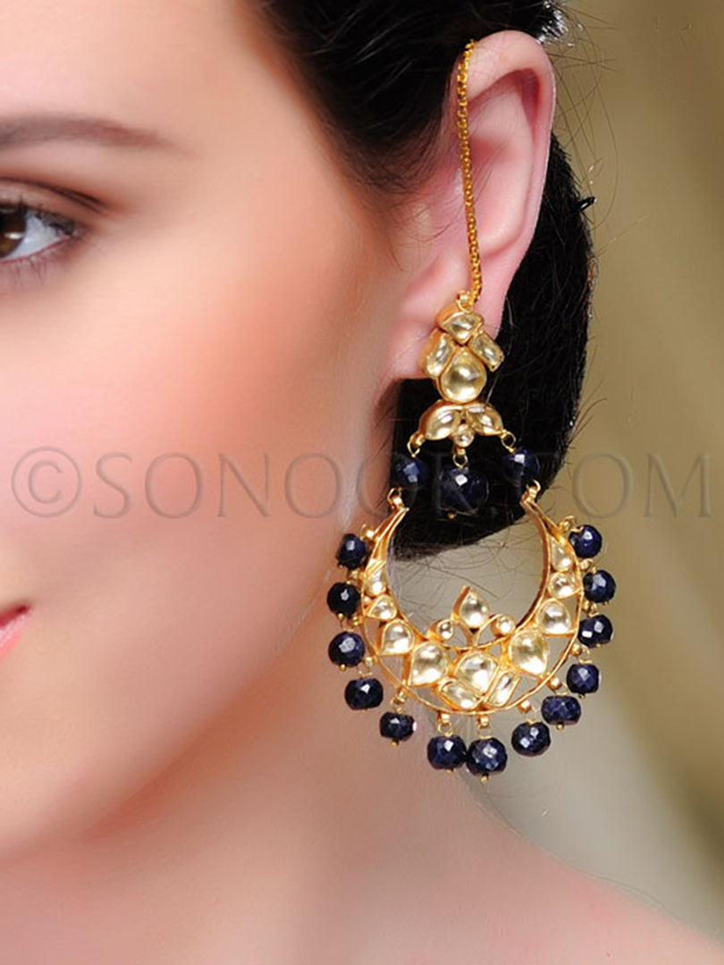 Kundan Blue Stone Earrings