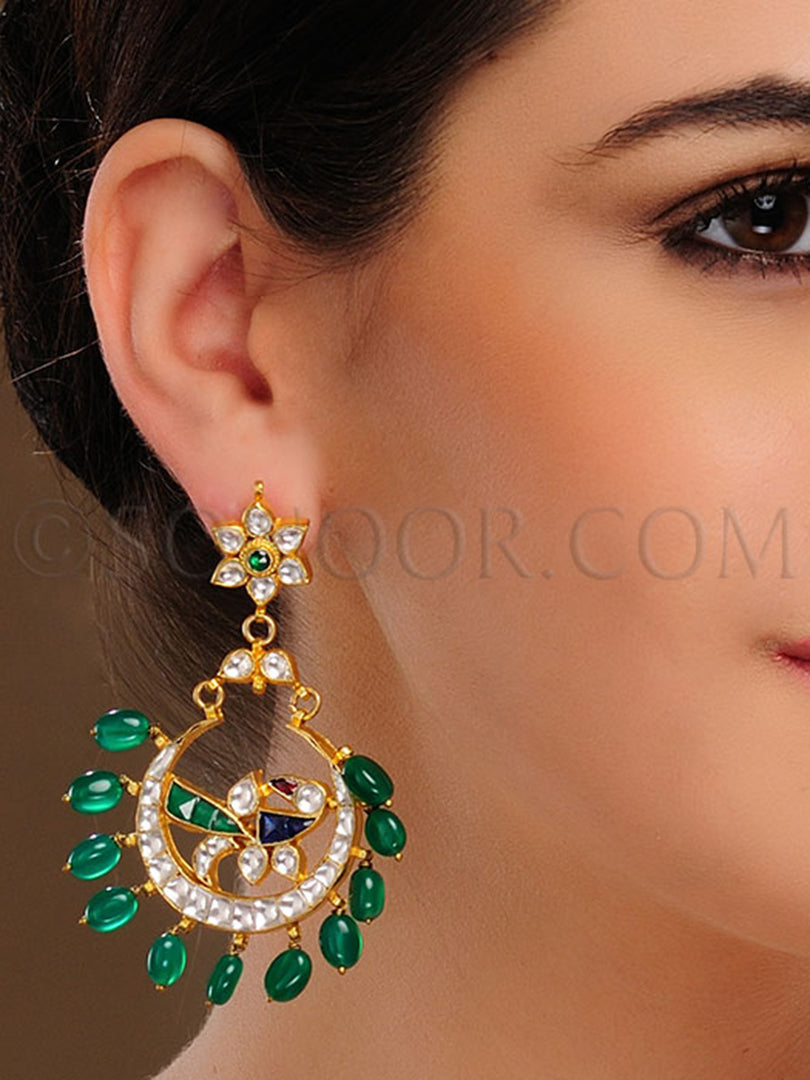 Aksi Kundan Green Jade Earrings