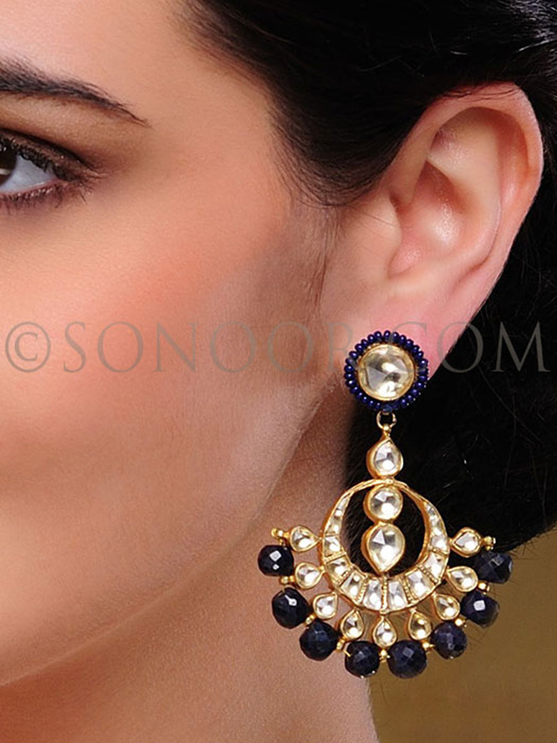 Sukni Kundan Blue Stone Earrings
