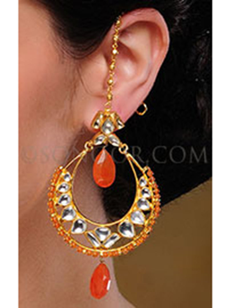 Kisha Kundan Orange Stone Earrings