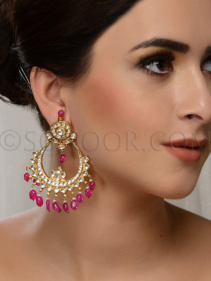 Kundan Pink Stone Earrings