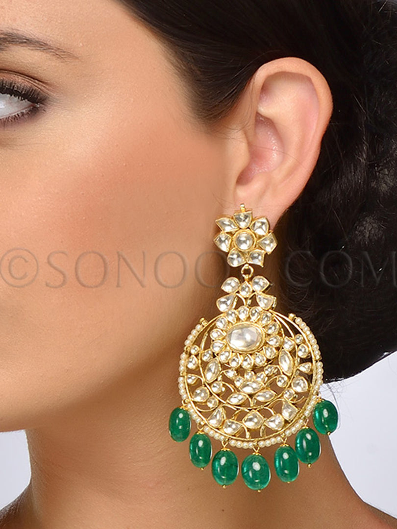 Kundan Green Drop Chand Bali