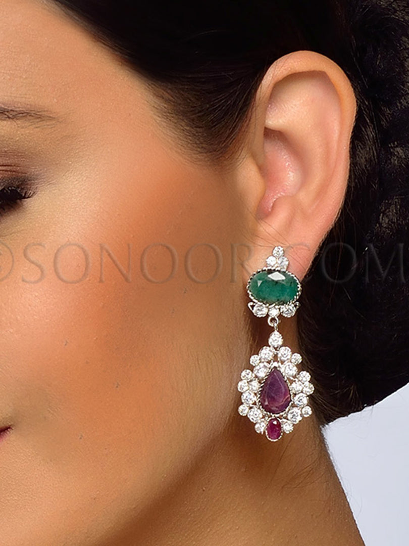 CZ Ruby Green Stone Earrings