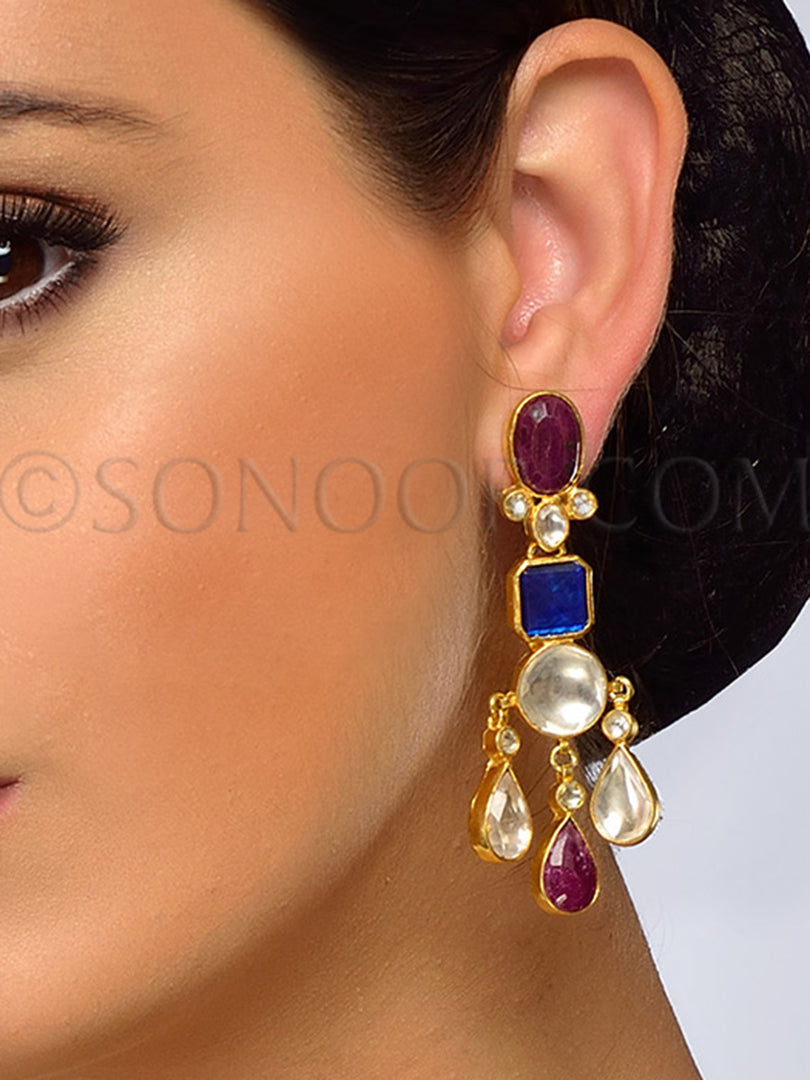 Kundan Ruby Blue Earrings