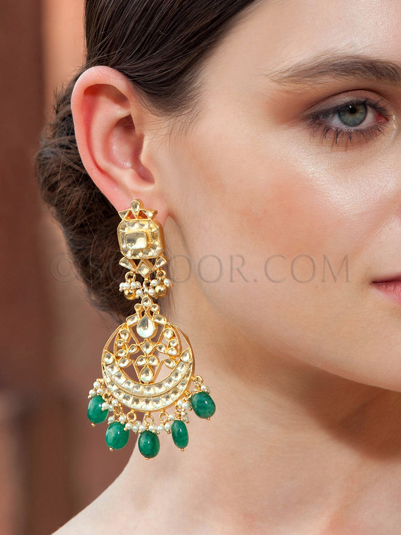 Kundan Green Jade Droplets Earrings