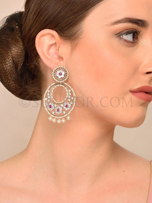 CZ Ruby Chand Bali Earrings