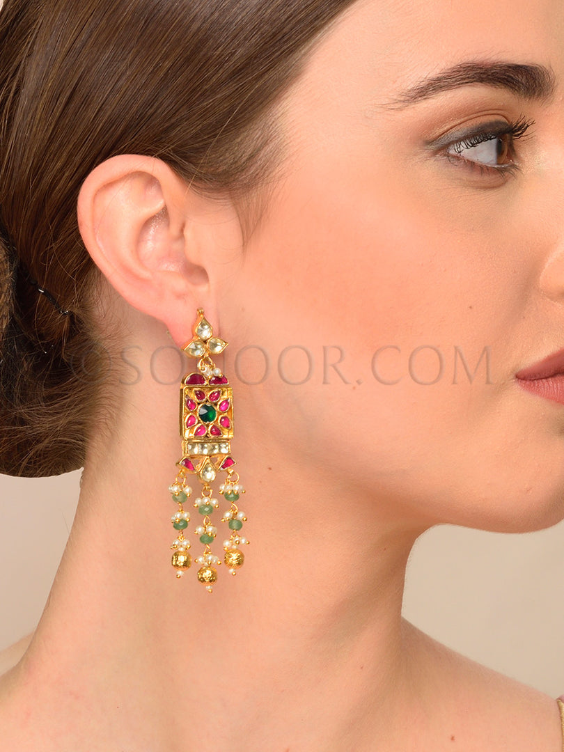 Gold Finish Kundan Jade Earrings