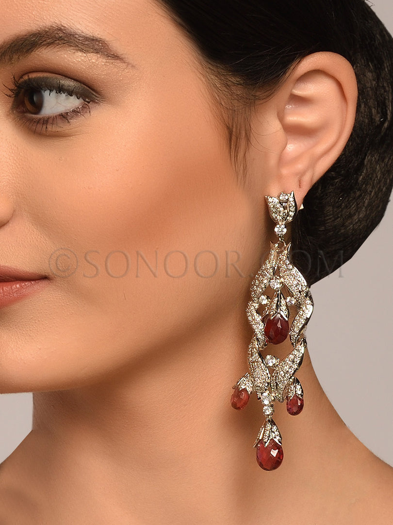 Elina Victorian Red Stone Earrings