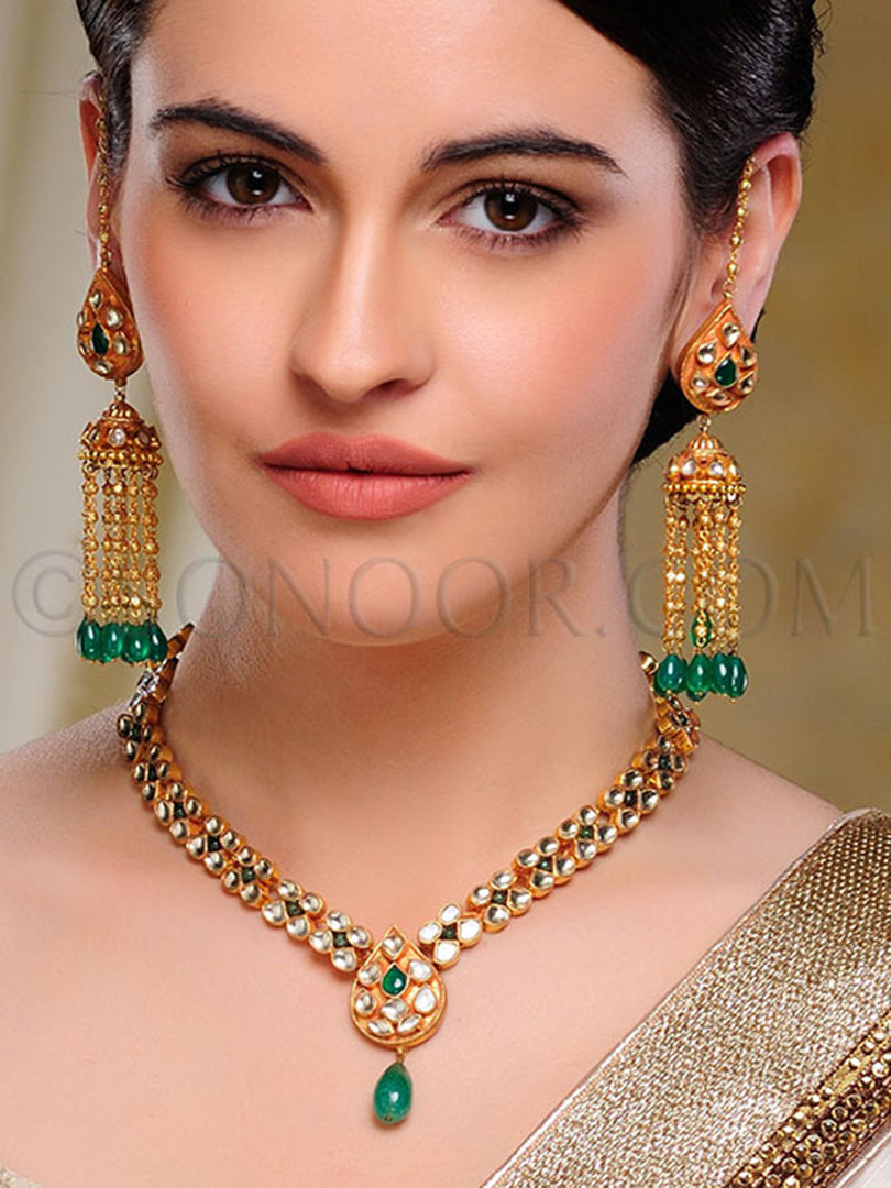 Itesha Kundan & Emerald Necklace Set