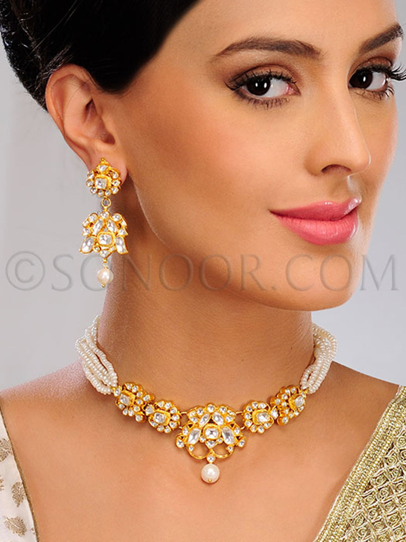 Nihushi Kundan Pearl Strings Necklace Set