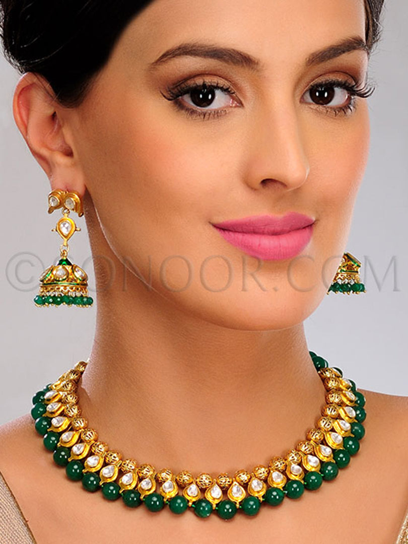 Koina Kundan & Green Beads Necklace Set