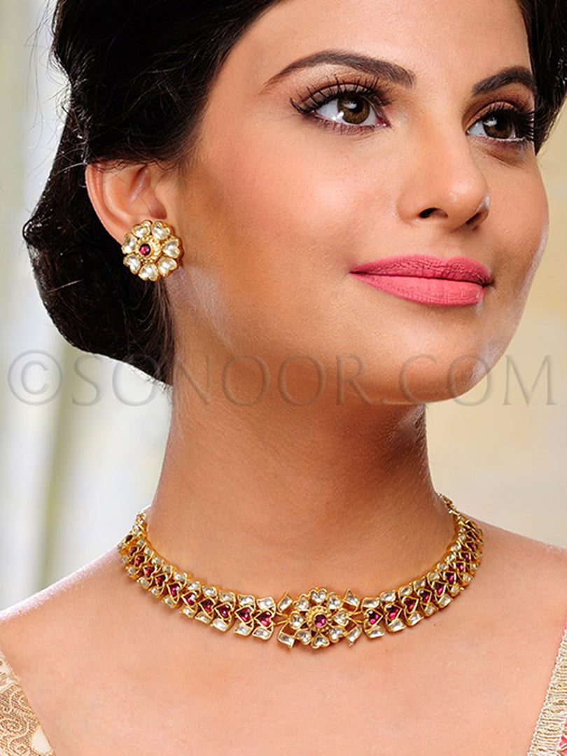 Pahi Gold Plated Kundan Choker Necklace Set