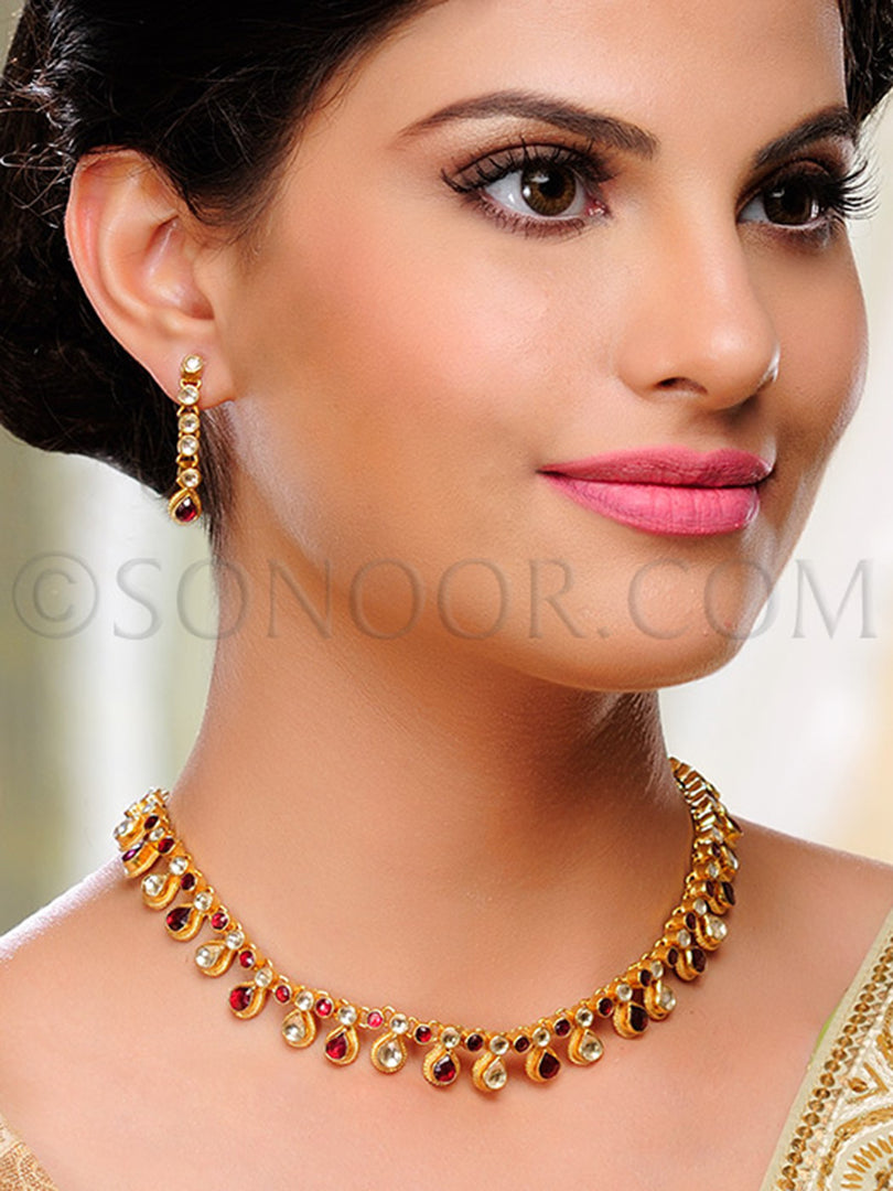 Madri Gold Plated Kundan Small Necklace Set