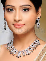 Load image into Gallery viewer, Rumita Silver Finish CZ Black Stone Necklace
