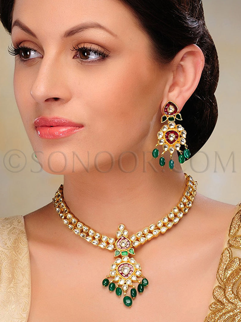 Ranvi Gold Plated Kundan Necklace Set
