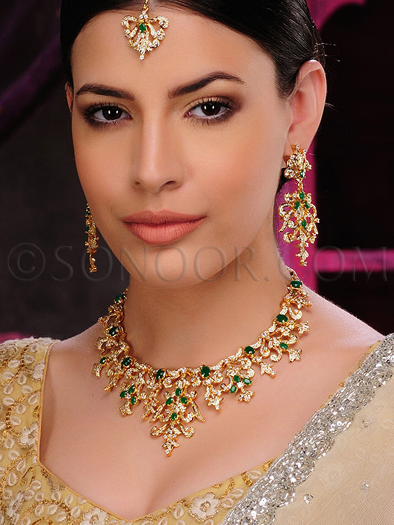 Shipra Gold Plated Green Stone Necklace