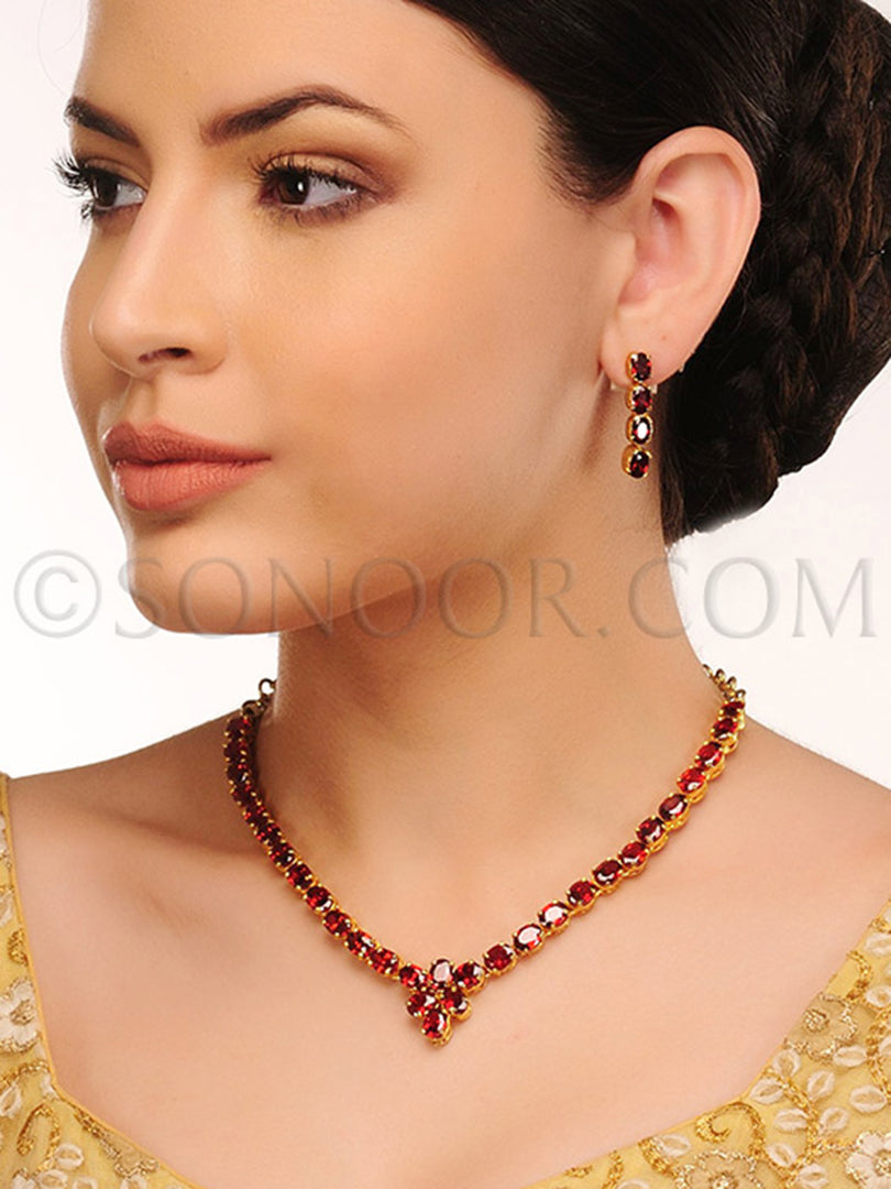 Eedha Gold Plated Garnet Small Necklace Set