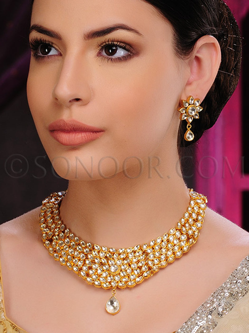 Ekta Gold Plated Kundan Necklace Set