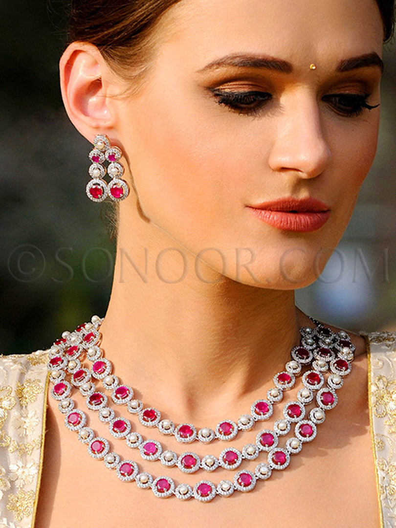 Sajni Victorian Pearl & Red Stone Necklace