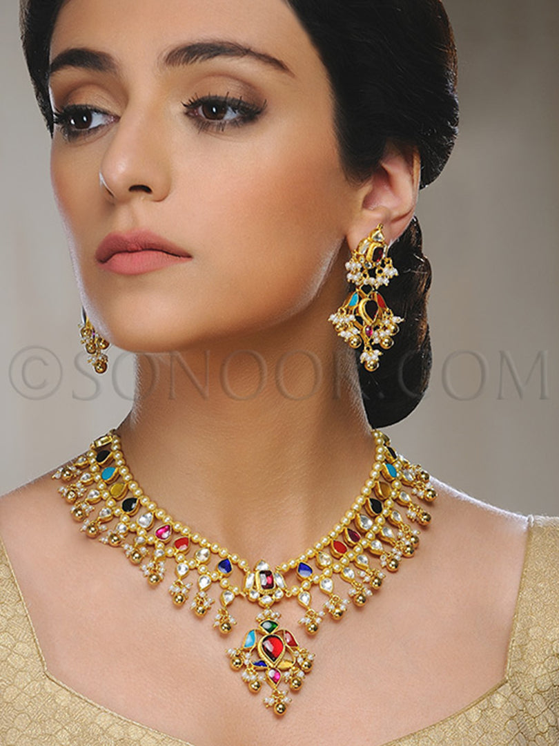 Adila Navratan Gold Plated Necklace Set