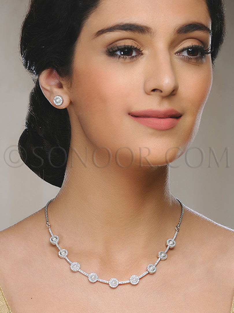 Fariza Rodium Finish Pearl Small Necklace Set