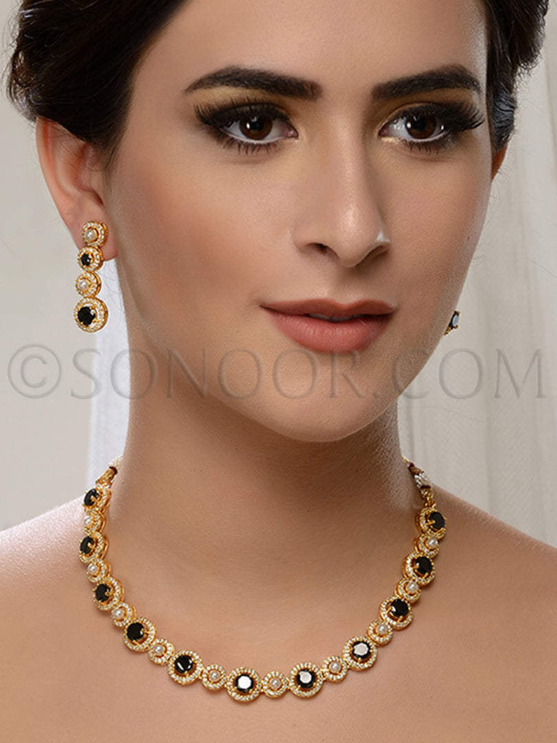 Chhavi Gold Plated CZ Small Necklace Set