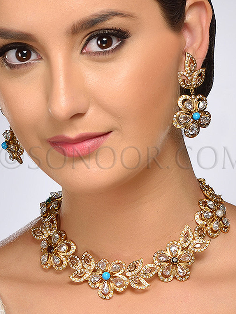 Hasna Antique Polki Handcrafted Necklace Set