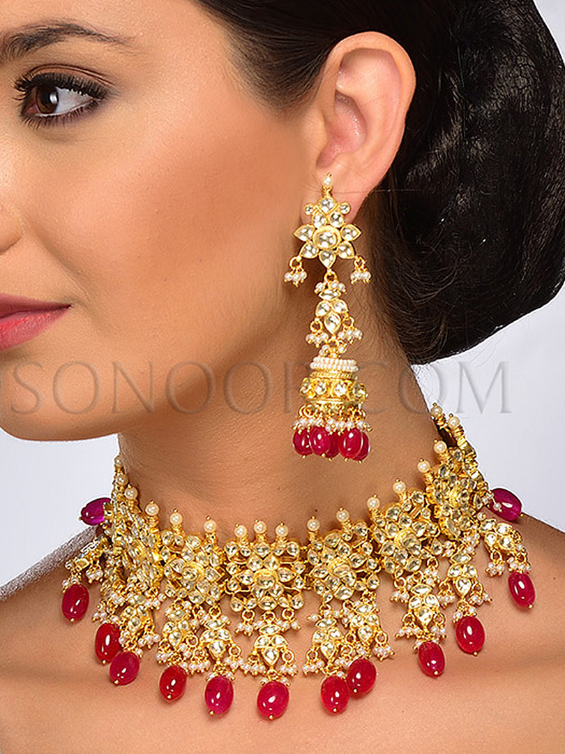 Palnia Gold Plated Red Drop Necklace