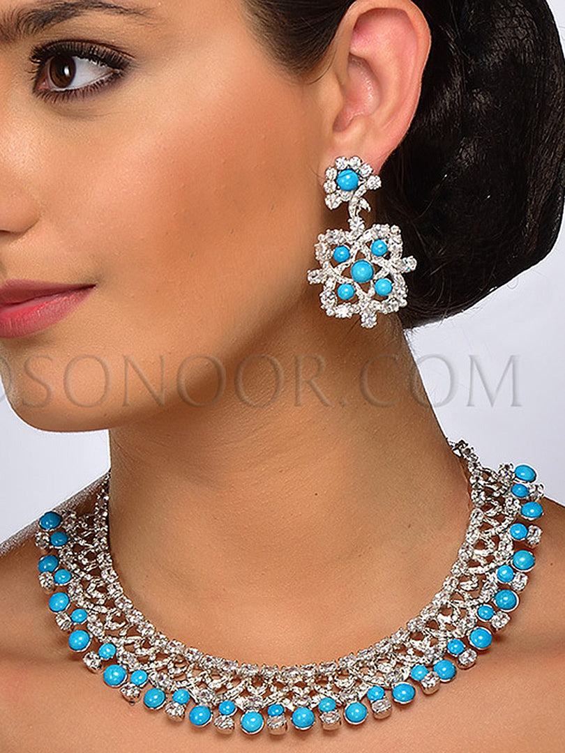 Muskan Silver Plated Blue CZ Necklace