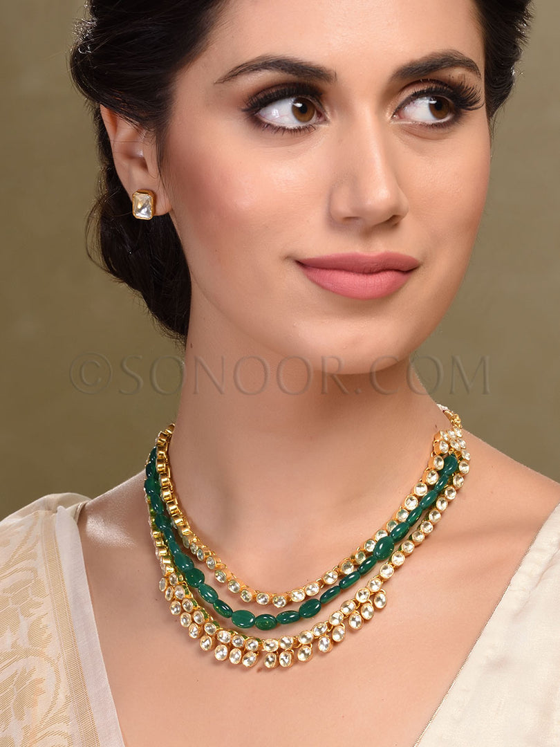 Gatry Gold Plated Kundan Necklace Set