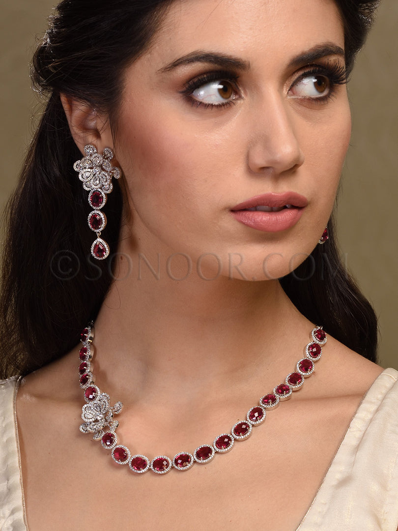 Noreen Silver Finish CZ Necklace Set