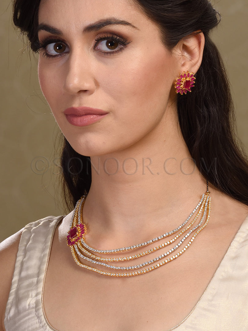 Astha Gold & Silver Plated CZ Necklace Set