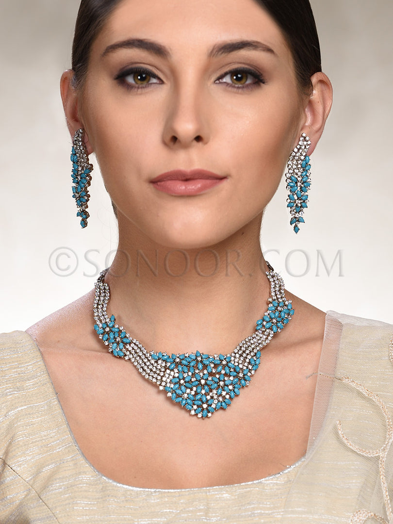 Haryka Silver Plated Blue Stone Necklace