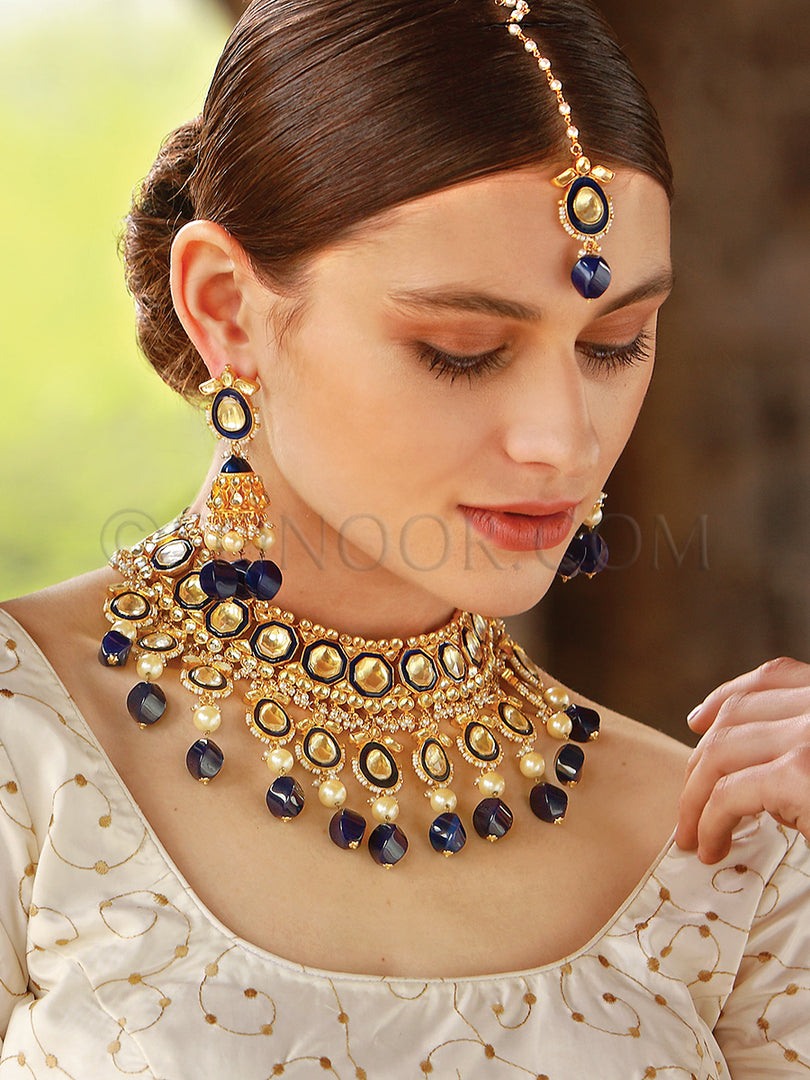 Ashani Blue meena Kari Necklace Set