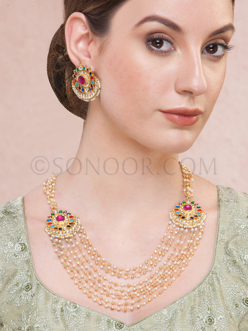 Drisina Navratan Stone Necklace Set