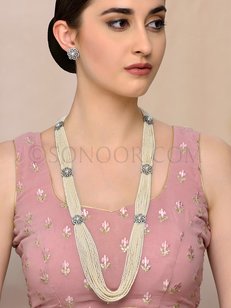 Chira Long zircon & pearl Necklace Set