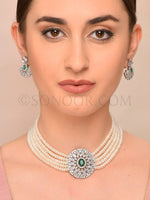 Load image into Gallery viewer, Jalna Pearl Choker Set with Earrings With White Pearls and Earrings
